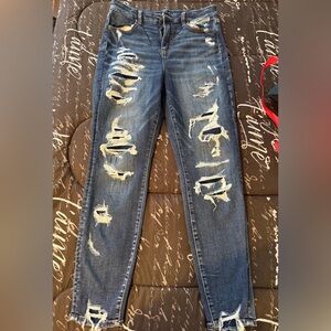 American Eagle Outfitters Distressed Dark Blue Skinny Jeans